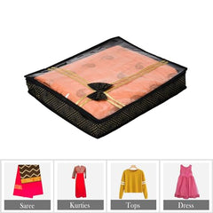 Kuber Industries Non-Woven Saree Storage Bag | Clothes Storage Bag | Wardrobe Storage Bag | Cloth Storage Organizer | Top Visible Window Saree Bag | Bow Golden Printed | 3 Inch | Pack of 6 | Maroon