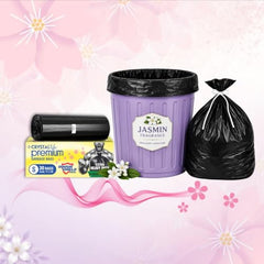 Crystal Scented Garbage Bags Black, Medium 19x22 Inches, 120 Bags | Jasmine Scented, 30 Pcs/Roll x 4, Tie-String, Wet & Dry Waste