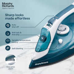 Morphy Richards Turbo Steam 2200W Steam Iron, White and Sage green, 2200 watts, ceramic