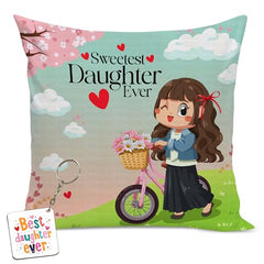 Gift for Daughter Birthday Special Birthday for Daughter Printed Cushion(12 inch X 12 inch with Filler with Keychian) Girls Pillow Daughters Day for Daughter and Girls AT-7