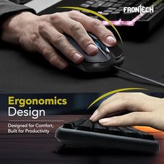 FRONTECH Wired Keyboard and Mouse Combo | Membrane Keys with Retractable Stands | USB Plug & Play | Ergonomic & Comfortable Design | 1 Year Warranty (1692, Black)