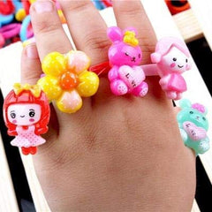SYGA Kids Girls Cartoon Pretend Play Toy Fancy Finger Rings for Birthday Gifts Comes in Pink Heart Shape box-24pcs