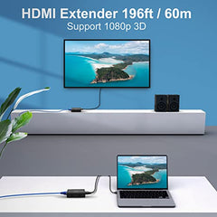 Microware 60M HDMI Extender Repeater Transmitter/Sender + Receiver Over Cat5 / Cat6 Upto 60 Meters (60M Extender Over Single CAT5/6 Cable) Supports 3D & Full HD1080p for TV Projector, HDTV, DVR