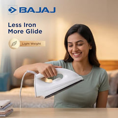 Bajaj DX-6 1000 Watts Dry Iron | Advance Soleplate And Anti-Bacterial German Coating Technology | Thermol Fuse Safety | Auto Shut-Off | Cool Touch Body | 2 Yr Warranty 【White】