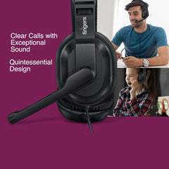FINGERS S10 Wired On-Ear Headphone with Adjustable Mic - 40 mm Powerful Drivers & Inline Volume Control (Black)