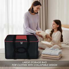Storite 2 Pack Moisture Proof Nylon Underbed Storage Bag For Clothes Large | (54 x 46 x 28 cm) - BlackRed, Rectangular