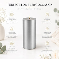 C Lal & Sons Silver Pillar Candle 2x2 Inch | Long Burning Decorative Wax Candle | 20H Burn Time | Unscented Candle for Home Décor, Wedding Decoration, Prayer, Meditation, Festivals & Romantic Ambience