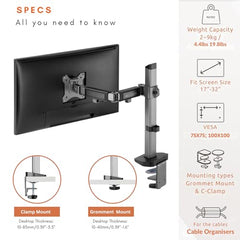 Artikel Double Monitor Desk Mount | Adjustable Heavy Duty Monitor Arms | VESA Mount with C Clamp & Grommet Mounting Base | Computer Monitor Stand for Screen up to 27 inch | Table Mounted | Black