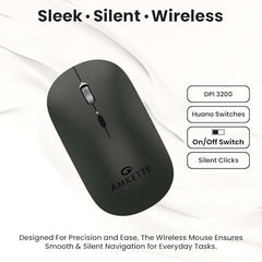 Amkette Wi-Key Mini 2 (3in1) Multi-Device Wireless Keyboard and Mouse Combo, Scissor Keys, One-Click Device Switching, Dual OS Layout, 3200 DPI Mouse, macOS, Windows, Android & iOS Compatible, Grey