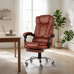 Kepler Brooks Italia Premium Leatherette Office Chair for Work | 3-Years Warranty | Boss Chair for Office, Ergonomic Executive Chair, Cushioned Arms & Seat, Leg Rest, Heavy Duty Metal Base (Black)
