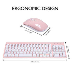 cimetech Wireless Keyboard and Mouse Set, 2.4G Ultra-Thin Sleek Design, USB Compact Full Size Keyboard Mouse Combo for Windows, Computer, Desktop, PC, Notebook - Pink