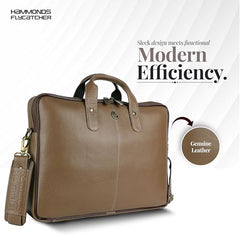 HAMMONDS FLYCATCHER Genuine Leather Office Bag for Men - 15.6 Inch Laptop Bag for Men for Professionals, Business Travelers - Adjustable Straps & Multiple Compartments - 1 Year Warranty - Brown