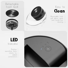 Zebronics Heat Buster 300, Portable Desk Fan, Upto 13h Backup, 3600mAh Rechargeable Battery, 360° Rotatable fan, 4 Speed + 1 Breeze Mode, Wall-Mountable, for Travel, Office, Home (Black)