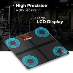Eagle Weight Machine for Body Weight with 180 kg Capacity & 100 g Accuracy, Digital Bathroom Weighing Scale with 5mm Thick Tempered Glass, LCD Display, Anti-Skid & 2 Year Warranty, Black, EEP-1000A