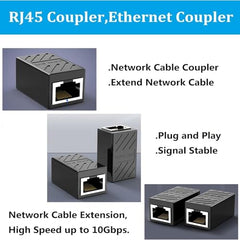 FebSmart RJ45 Coupler - Cat7/Cat6/Cat5e Ethernet Extender | Female to Female LAN Connector for Network Cables, Router, Modem, Gaming, PC & Office Setup (Black)