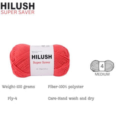 HILUSH super saver,Poly Yarn PACK OF 2 BALLS (1 Ball/100 Gram Each) Ball Supersoft Hand Knitting Wool Ball, Suitable for Craft, Crochet, Amigurumi, Embroidery, Toys, Garments, Flowers and Hobby Projects , Shade no - (grey)