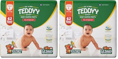 TEDDYY Easy Baby M Size Diaper Tape Style |126 Count (Medium) | 6-11 kgs (Pack of 2) | Quick Absorbency | Extra Super Soft | Anti - Bacterial | Wetness Indicator with Adjustable Grip Tapes