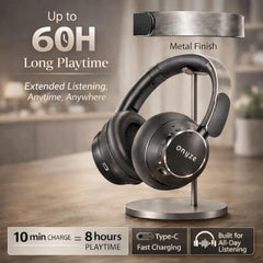 ONYZE VORIC ON903 Over-Ear Wireless Headphones with ANC, Bluetooth 5.4, Dual Pairing, 40mm Drivers, Up to 60H Playtime, Foldable Premium Design (Obsidian Black)
