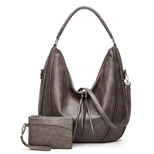SYGA PACK OF 2 Women's Shoulder Cross-Border Large Capacity Hobo Bag with Wristlet(LIGHT GREY)