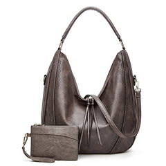 SYGA PACK OF 2 Women's Shoulder Cross-Border Large Capacity Hobo Bag with Wristlet(LIGHT GREY)