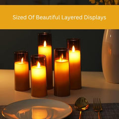 Flameless LED Pillar Candle Set of 2 | Acrylic Fiber Glass | Dancing Faux Wick | Remote Control with Battery Operated 3 AA | Home Décor & Gifting | 3" D x 6" H | Red