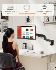 Dyazo Single Monitor Desk Mount Stand | Height Adjustable Fully Articulating Arm for 13–32 Inch Screens | VESA 75×75/100×100 Compatible | Tilt & Rotate Monitor Holder with C-Clamp/Grommet Base (Black)
