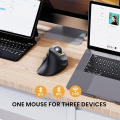 ProtoArc EM03 Wireless Bluetooth Trackball Mouse, Ergonomic RGB Rollerball Rechargeable for Computer, Laptop, 3 Device Connection & Index Finger Control for iPad, Mac, Windows - Graphite