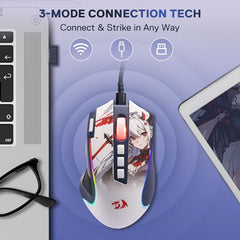 Redragon M612AK PRO RGB Gaming Mouse, 8000 DPI Wired/Wireless Optical Mouse with 9 Programmable Buttons & 7 Backlit Modes, BT & 2.4G Wireless, Software Supports DIY Keybinds Rapid Fire Button