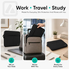 AirCase 6 Pocket Neoprene Laptop Sleeve for 13.5-14.1 Inch Laptops | Waterproof Laptop Cover Bag | Case with Charger & Accessory Pockets | All 14 Inch Laptops & Chromebooks | Black
