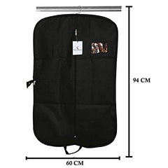 Kuber Industries Non Woven Foldable Men's Coat Blazer Suit Cover|Zipper Closure with Small Window|Sturdy Hook & Durable Handle|Size 94 x 61 x 1 CM|Pack of 3 (Black) -CTKTC041367