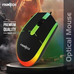 FRONTECH Wired Optical Mouse | 1200 DPI | 3-Button | Rainbow RGB Lighting | 1.2m Cable | 1 Year Limited Warranty (MS-0107)