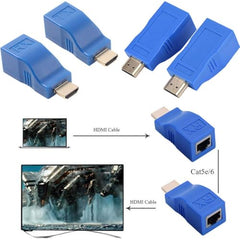 Atevon HDMI Extender over Cat5e/Cat6 Cable - 30M High-Speed 1080p Signal Transmission for TV, Projector & Home Theater - Easy Plug & Play Setup - Pack of 1