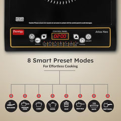 Prestige Atlas Neo 1200W Induction Cooktop (Black, Indian Menu Option)