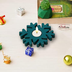 eCraftIndia Wooden Floral Printing Block Decorative Tea Light Candle Holders (Set of 12, Green White) Diwali Christmas Decorations Items for Home Office Christmas Gifts for Women Men Family Friend