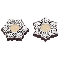 eCraftIndia Wooden Floral Printing Block Decorative Tea Light Candle Holders (Set of 12, Green White) Diwali Christmas Decorations Items for Home Office Christmas Gifts for Women Men Family Friend