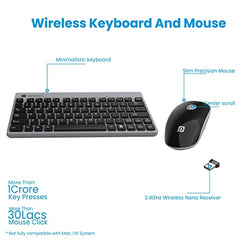 Portronics Key2 Combo Wireless Keyboard and Mouse Set,with 2.4 GHz USB Receiver,Silent Keystrokes,1200 DPI Optical Tracking,Compact Design,Multimedia Keys for PC,Laptop & USB Supported Devices(Grey)