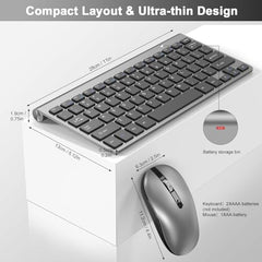 cimetech Mini Wireless Keyboard and Mouse, 2.4G Portable Slim Keyboard and Mouse Set with 12 Multimedia Shortcuts for Computer, PC, Laptop, Tablet, Desktop, Android SmartTV (Grey)