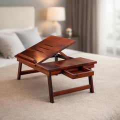 Laptop Table, Laptop Table on Bed, Foldable Bed Desk with Side Cup Holder, Portable Lap Tray for Study and Work (Honey Finish)