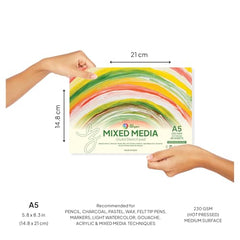 Zen Sangam Bookmark Mixed Media Glued Sketch Pad | 230GSM 100% Cellulose, Hot Pressed | 48 Sheets Size(18x5cm) | Medium Grain | for Pencil, Charcoal, Pastel, Wax, Acrylic, Gouache, Light Watercolor