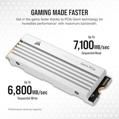 Corsair MP600 PRO LPX 2TB M.2 NVMe PCIe x4 Gen4 SSD - Optimized for PS5 (Up to 7,100MB/sec Sequential Read & 5,800MB/sec Sequential Write Speeds, High-Speed Interface, Compact Form Factor) White