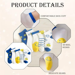 MOMISY 5 Pairs Baby kids Girl Boys Toddlers InfantmCotton Stretch Baby Socks (IN, Age, 3 Years, 5 Years, Emoji/)