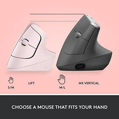 Logitech Lift Vertical Ergonomic Mouse, Wireless, Bluetooth or Logi Bolt USB Receiver, Quiet clicks, 4 Buttons, Compatible with Windows/macOS/iPadOS, Laptop, PC - Graphite