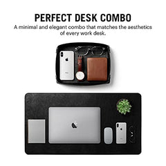 DailyObjects Combo Super Smooth Vegan Leather Reversible, Anti Slip, Water Resistent Felt Turf 2.0 Desk Mat | Vegan Leather Black Desk Tray Organiser - Set of 2