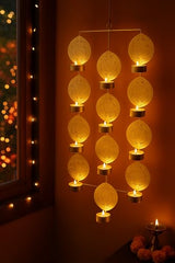 CraftVatika Tealight Candle Holder,Festiv Diwali Decor Items, Wall Mounted Hanging Iron Leaf Design Tealight Candle Holder Stand Frame for Home Christmas Diwali Decoration Items, Wall Decor Items
