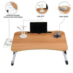 AIA Enterprise USB Laptop Table for Bed,Foldable Study Desk, with Drawer, LED Light, Fan, Tpye C Cable, Work from Home Stand, Online Classes