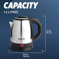 Milton Appliances Go Electric Kettle 1.8 Litre I 3X Protection - Dry Boil, Auto Shut Off, Overheat I 1350 Watt I Super Fast Boiling I Stainless Steel I 360° Power Base I 1 Year Warranty