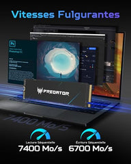 Acer Predator GM7000 1TB NVMe Gaming SSD - M.2 2280 PCIe Gen4 (16 Gb/s) x 4, 3D TLC NAND PC Internal Solid State Hard Drive with DDR4 DRAM Cache Up to 7400 MB/s - BL.9BWWR.105