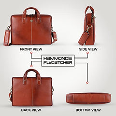 HAMMONDS FLYCATCHER Men Genuine Leather Office Bag - Laptop Bag - Padded Laptop Compartment, Fits 14 Inch Laptop - Adjustable Strap, 1 Year Warranty - Office, Travel, Daily Use - Brushwood, Brown