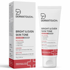 DERMATOUCH Bright & Even Tone Face Wash with Niacinamide, Vitamin E and Kojic Acid | For Tan, Pigmentation Dark Spots & Uneven Skin Tone | Oil Control | Dermatologist Tested | For Men & Women | 30g