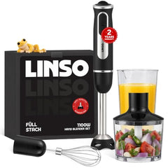 LINSO FULL STACK 1100W India's 1st Anti-Scratch 4-in-1 Hand Blender | 2-Year Warranty | 8 Speeds + Turbo | 860ml Chopper + Egg Whisk + Beaker | SS304 Blade | UK-Based Brand | Pure Copper DC Motor
